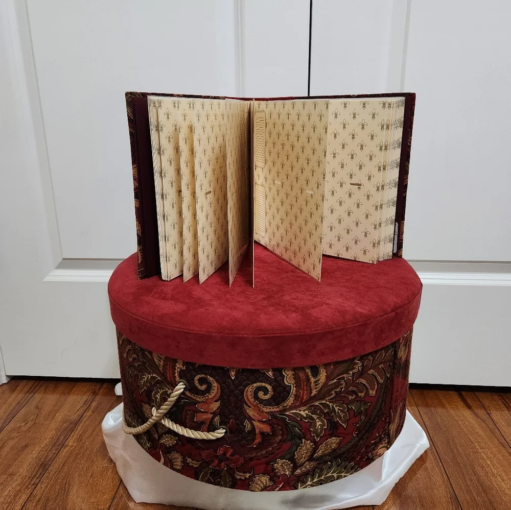 Raymond Waites Once Upon a Rose Collection Burgundy Faux Suede/Floral Hat Box